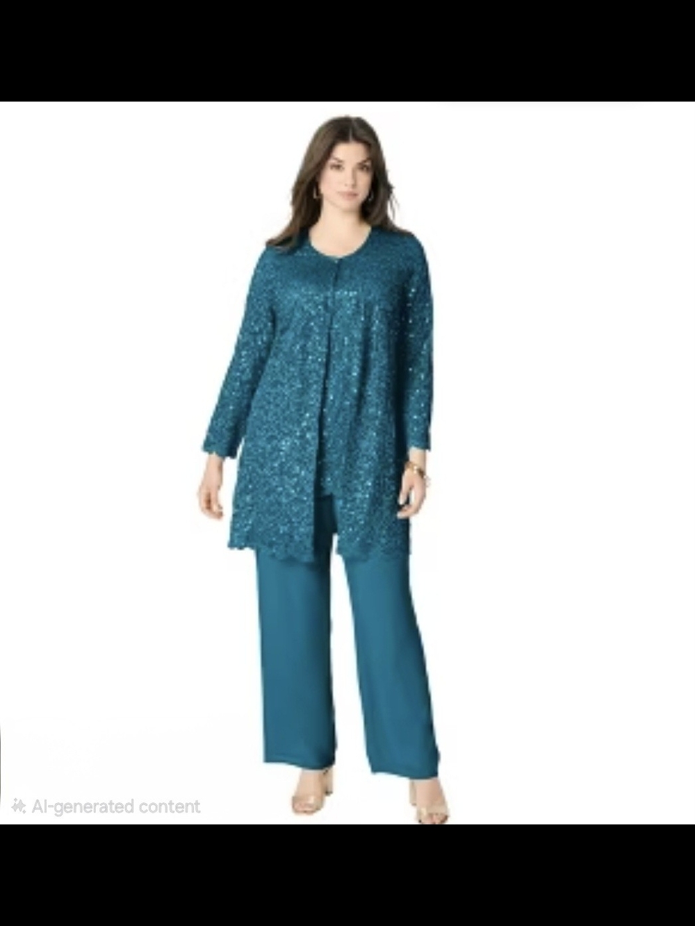 Roaman's women's plus-size 3-piece beaded Women's Teal Sequin Tunic & Pant Set
